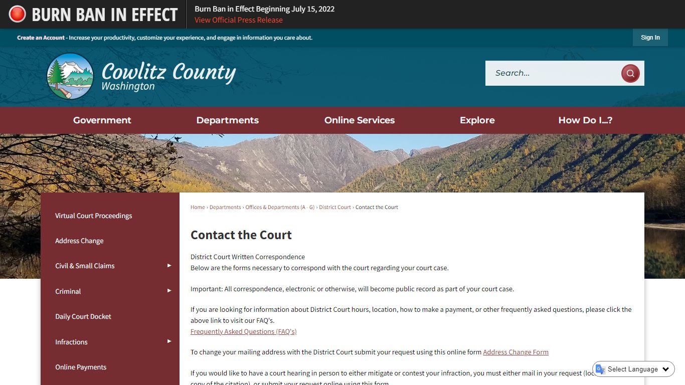 Contact the Court | Cowlitz County, WA - Official Website